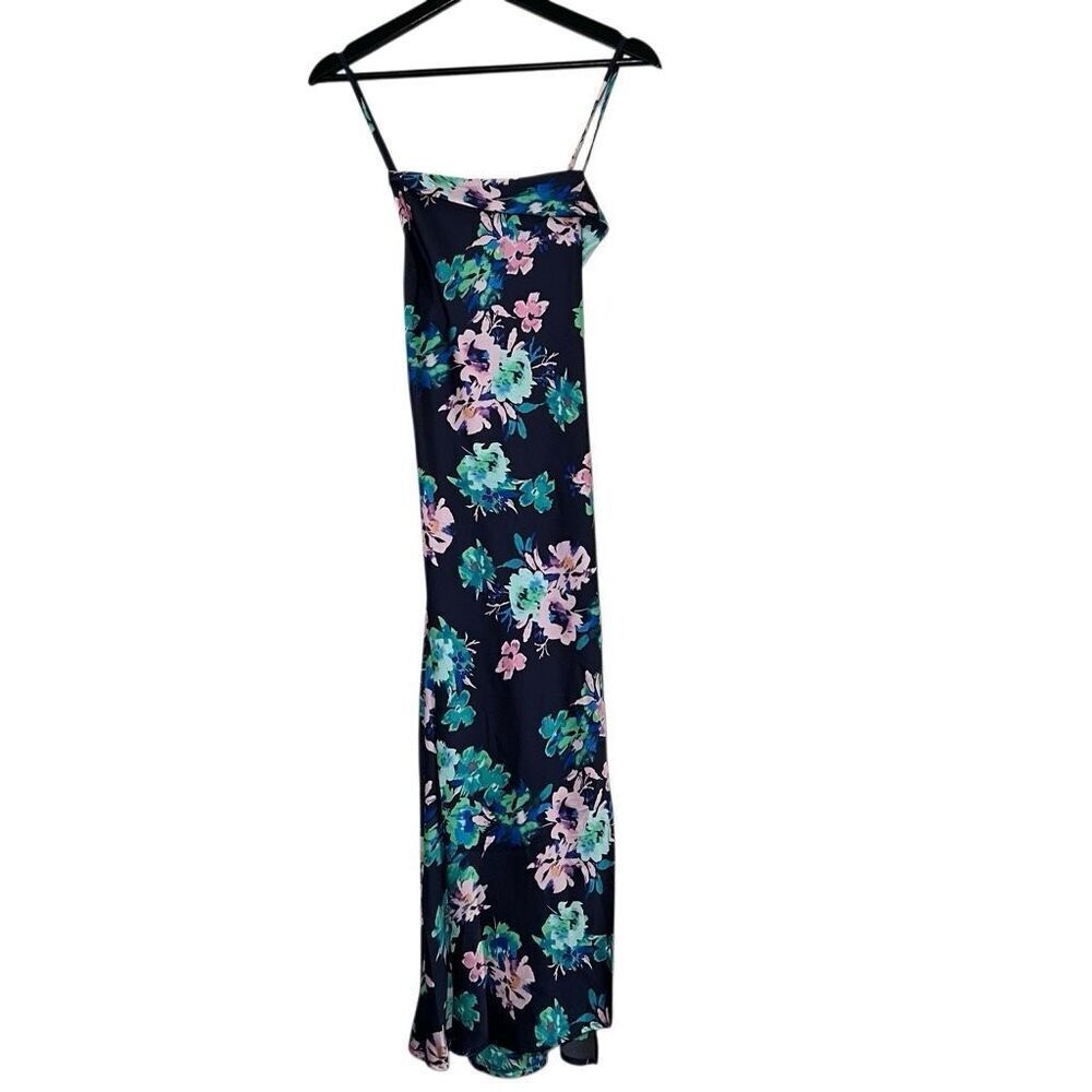 NWT ASTR The Label Women's Midnight Floral Satin Cowl Neck Slip Dress Size Small